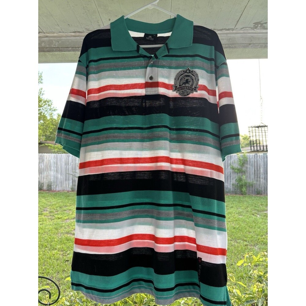Red Ape Mens Striped Polo Shirt Short Sleeve Size XL Orange Blue White Teal